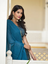Indigo Lehenga Choli with Multicolor Ruffles - Elganza