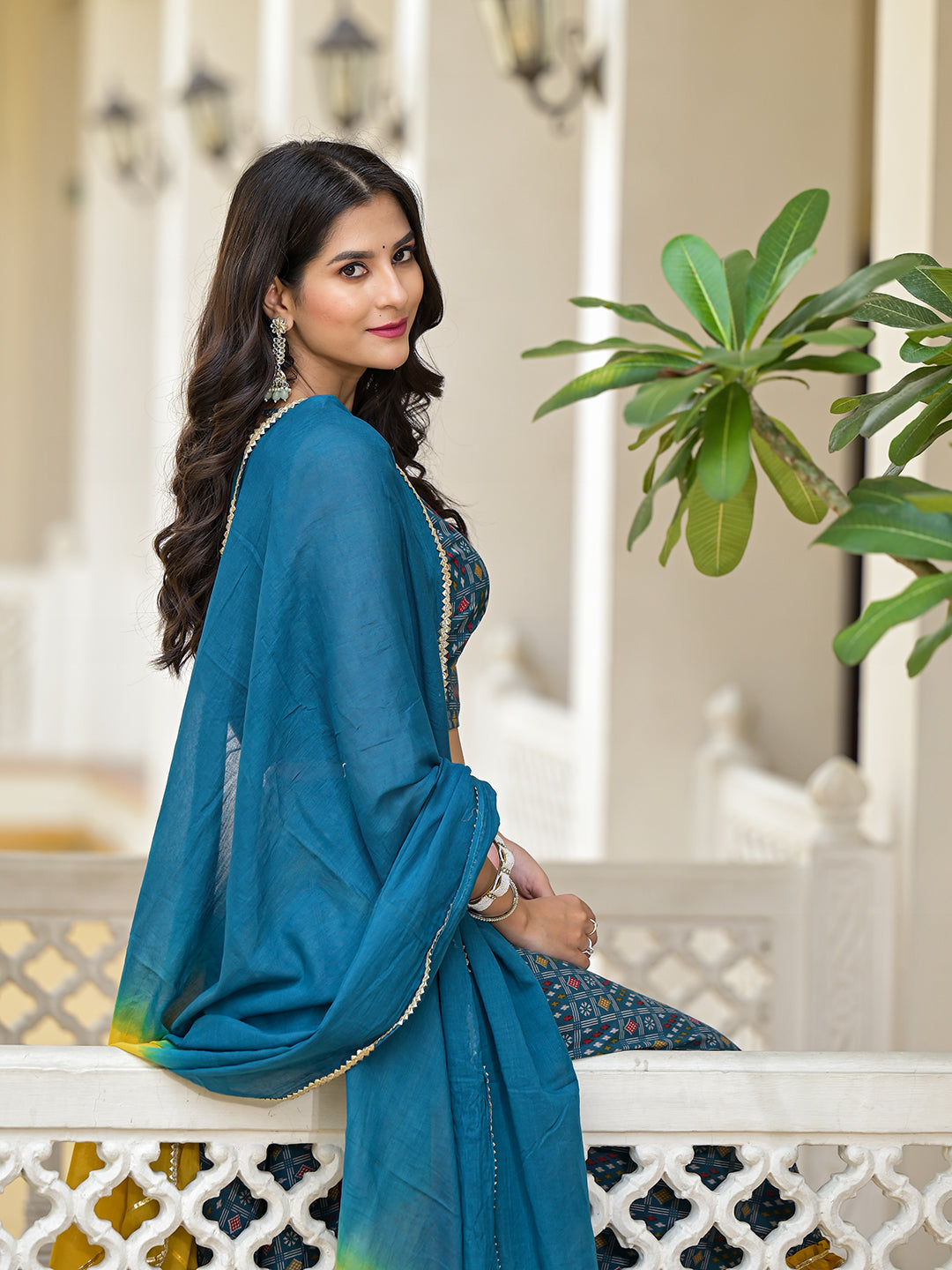 Indigo Lehenga Choli with Multicolor Ruffles - Elganza
