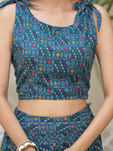Indigo Lehenga Choli with Multicolor Ruffles - Elganza