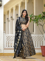 Black Jacquard Lehenga Choli with Gota Dupatta - Elganza