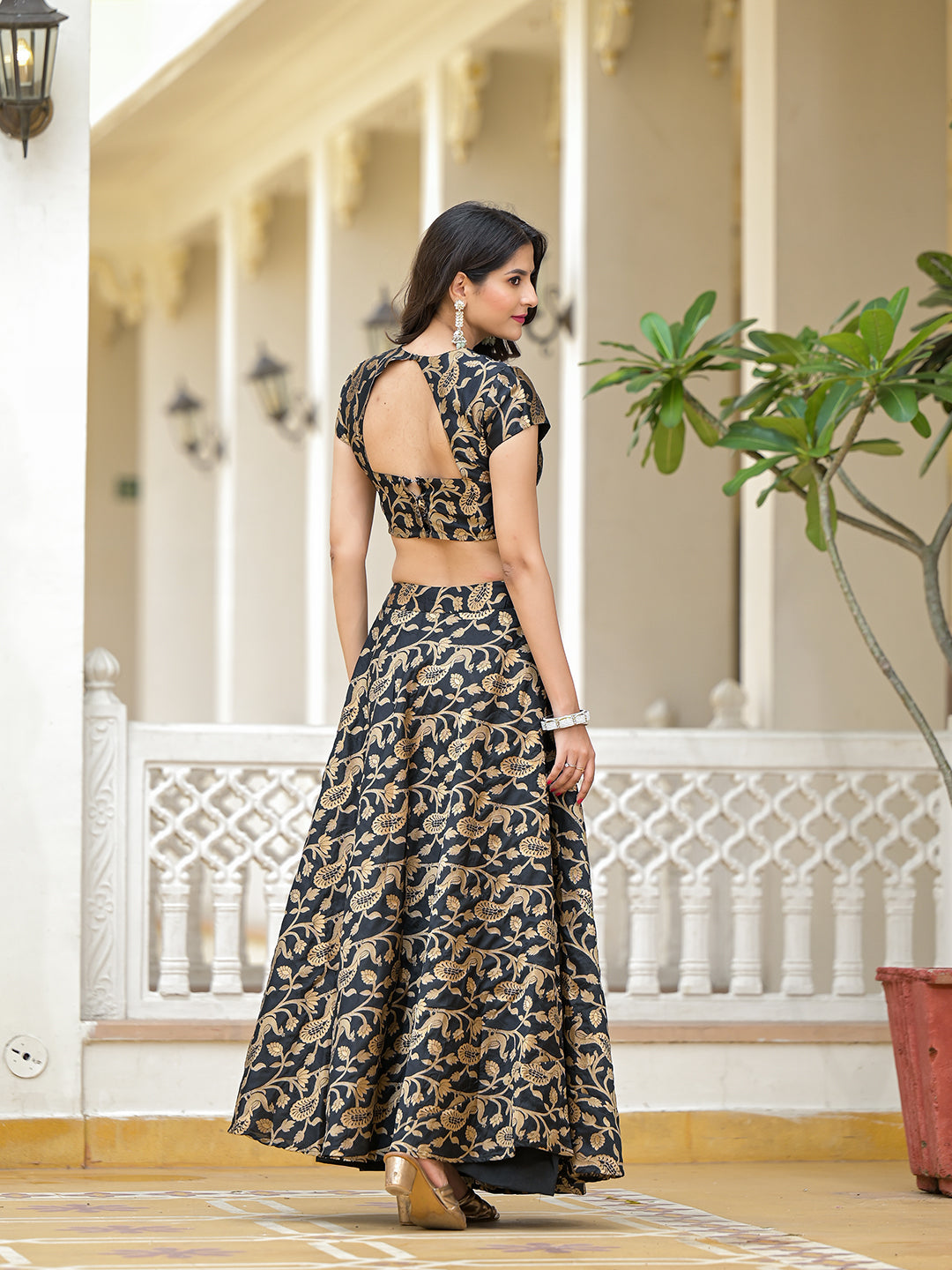 Black Jacquard Lehenga Choli with Gota Dupatta - Elganza
