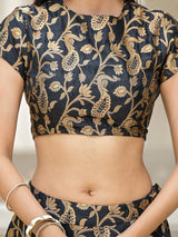 Black Jacquard Lehenga Choli with Gota Dupatta - Elganza