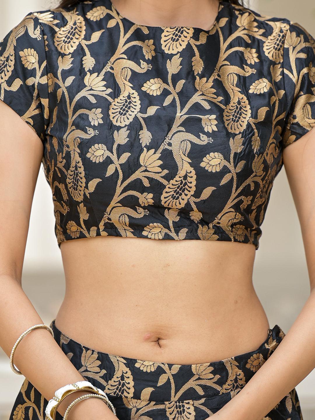 Black Jacquard Lehenga Choli with Gota Dupatta - Elganza