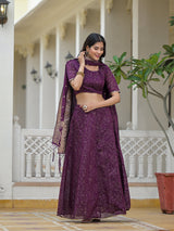 Violet Color Chanderi Lehenga Choli With Gold print - Elganza