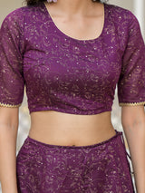 Violet Color Chanderi Lehenga Choli With Gold print - Elganza