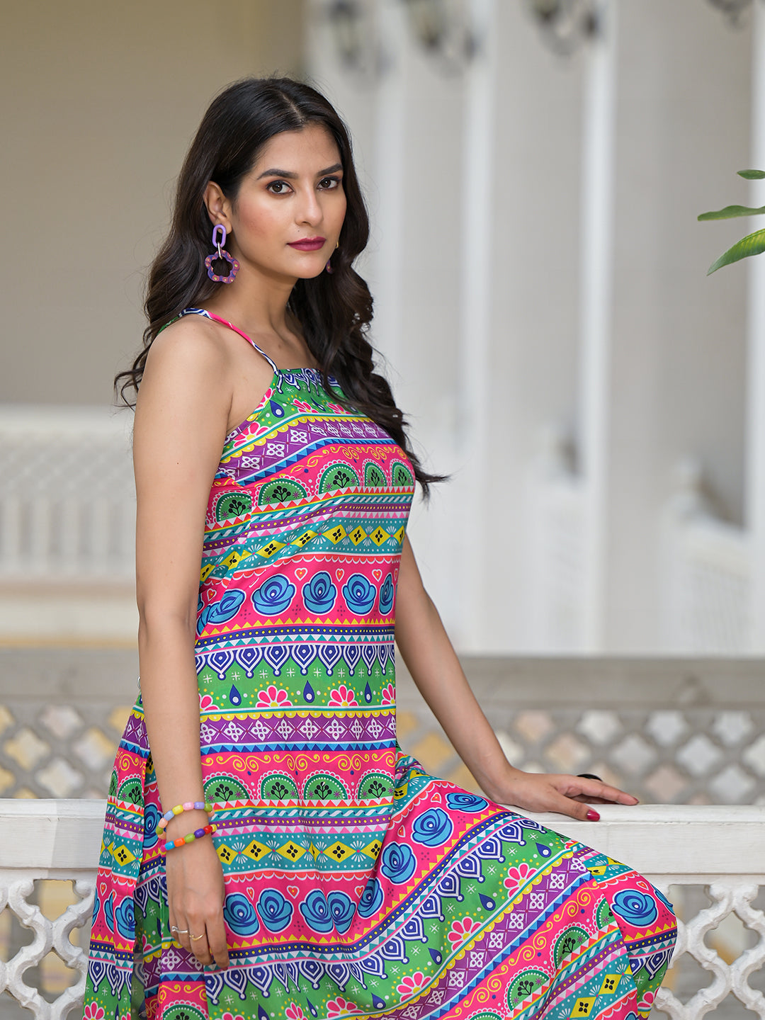 Multicolor Kurta Set with noodle Strap - Elganza
