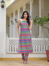 Multicolor Kurta Set with noodle Strap - Elganza