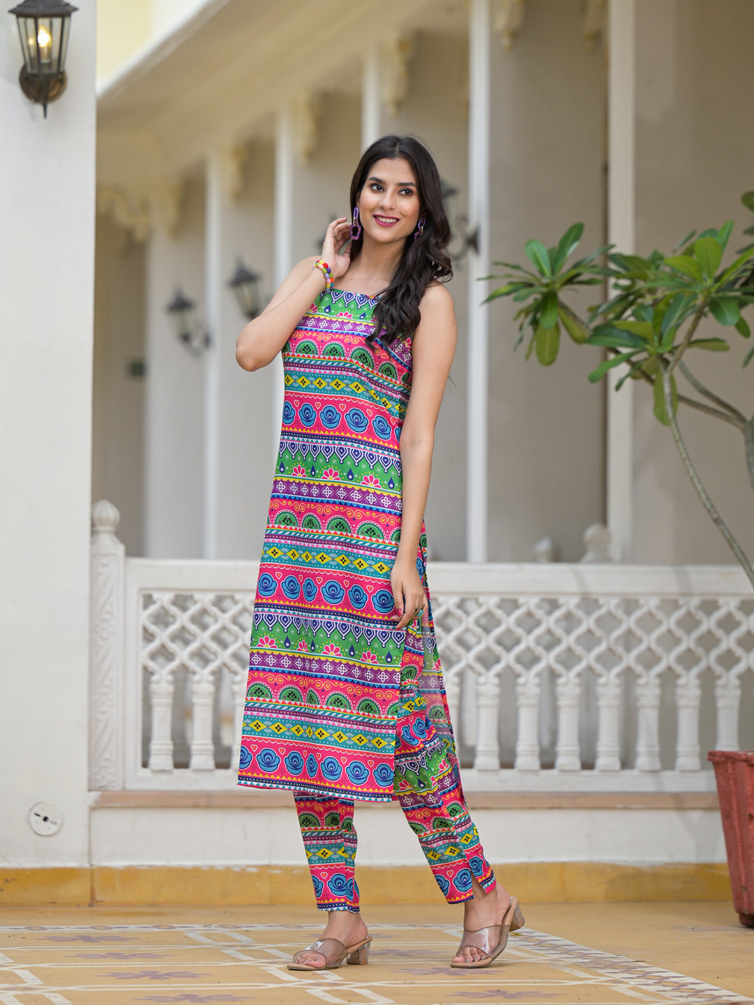 Multicolor Kurta Set with noodle Strap - Elganza