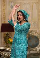 Green Bandhani Chudaar Kurta Set - Elganza