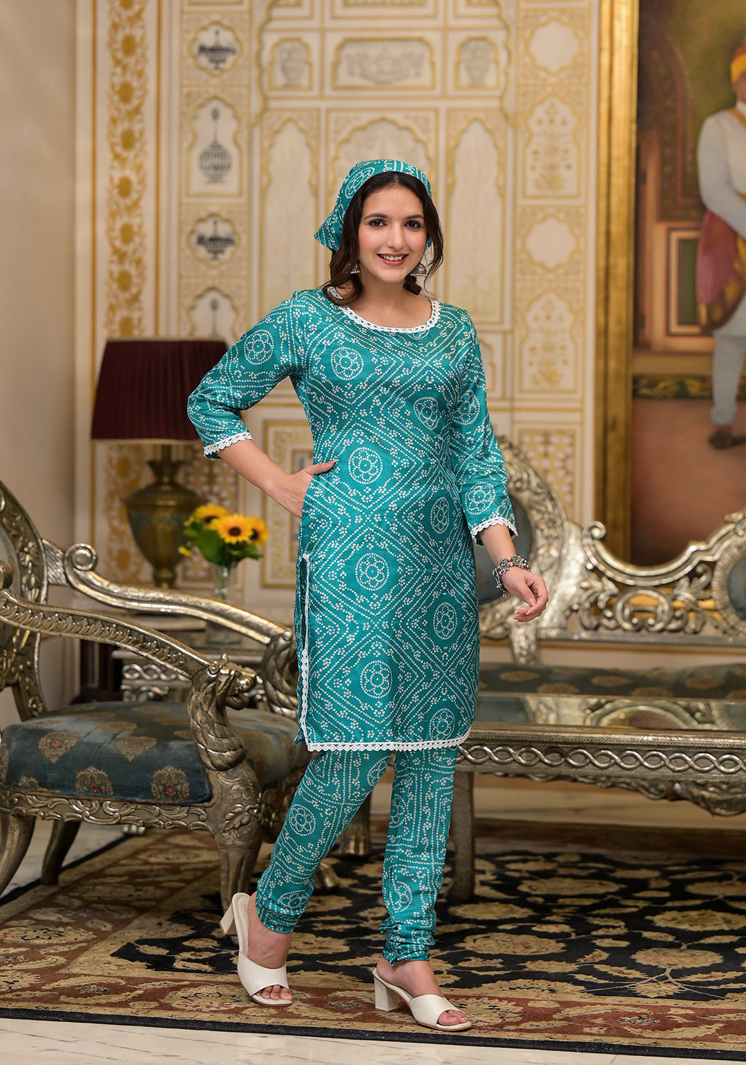 Green Bandhani Chudaar Kurta Set - Elganza