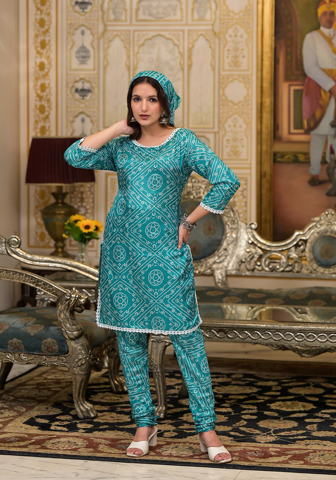 Green Bandhani Chudaar Kurta Set - Elganza