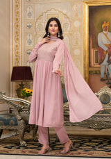 Powder Pink sequinned Nyra Cut Kurta Set - Elganza