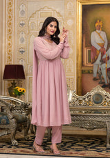 Powder Pink sequinned Nyra Cut Kurta Set - Elganza