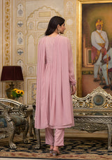 Powder Pink sequinned Nyra Cut Kurta Set - Elganza