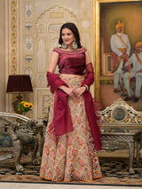 Beige Lehenga Choli with velvet Blouse - Elganza