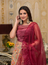 Beige Lehenga Choli with velvet Blouse - Elganza