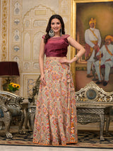 Beige Lehenga Choli with velvet Blouse - Elganza