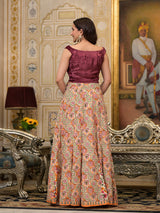 Beige Lehenga Choli with velvet Blouse - Elganza