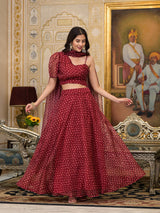 Maroon Bandhani Print Lehenga Choli - Elganza