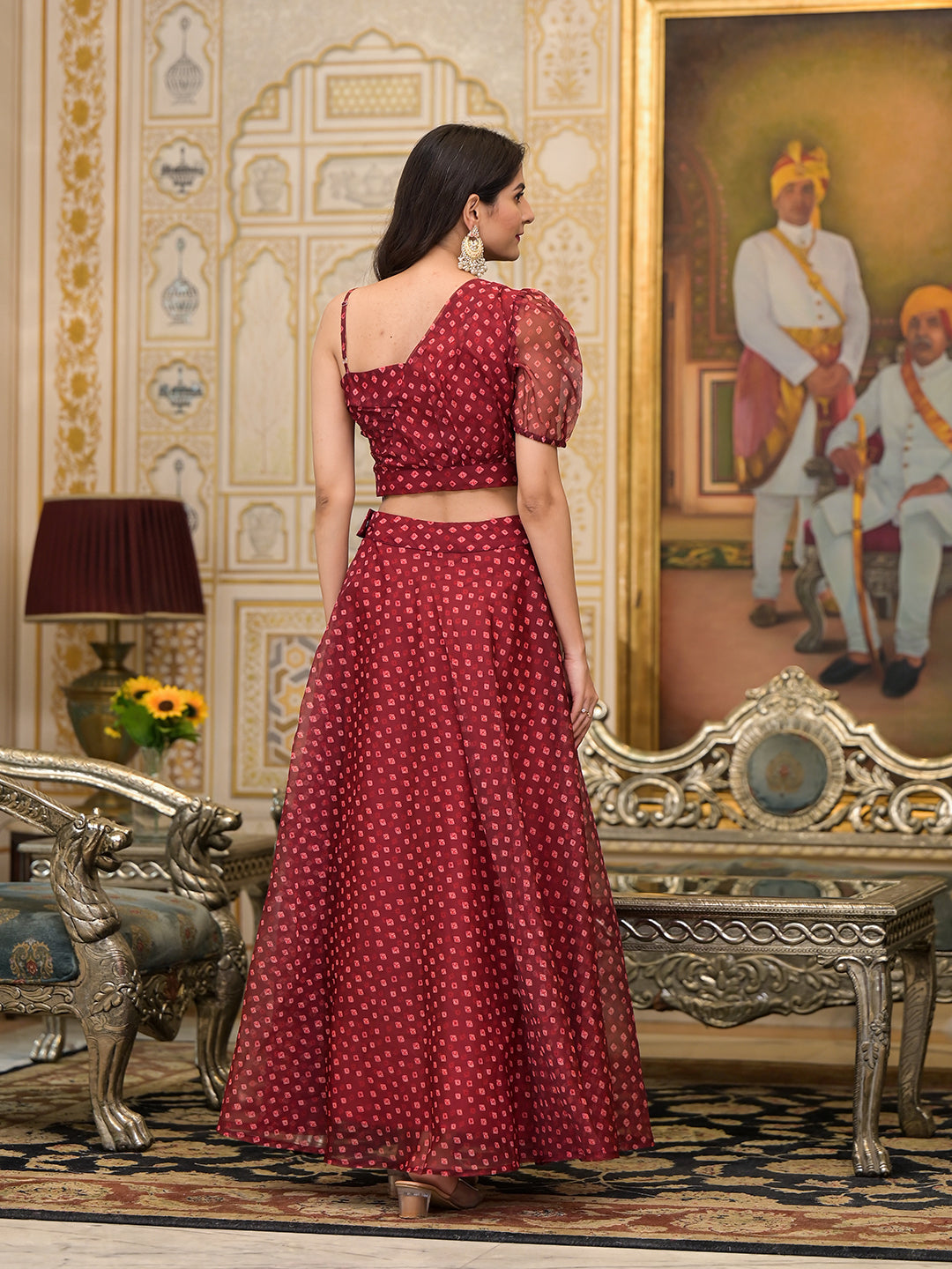 Maroon Bandhani Print Lehenga Choli - Elganza