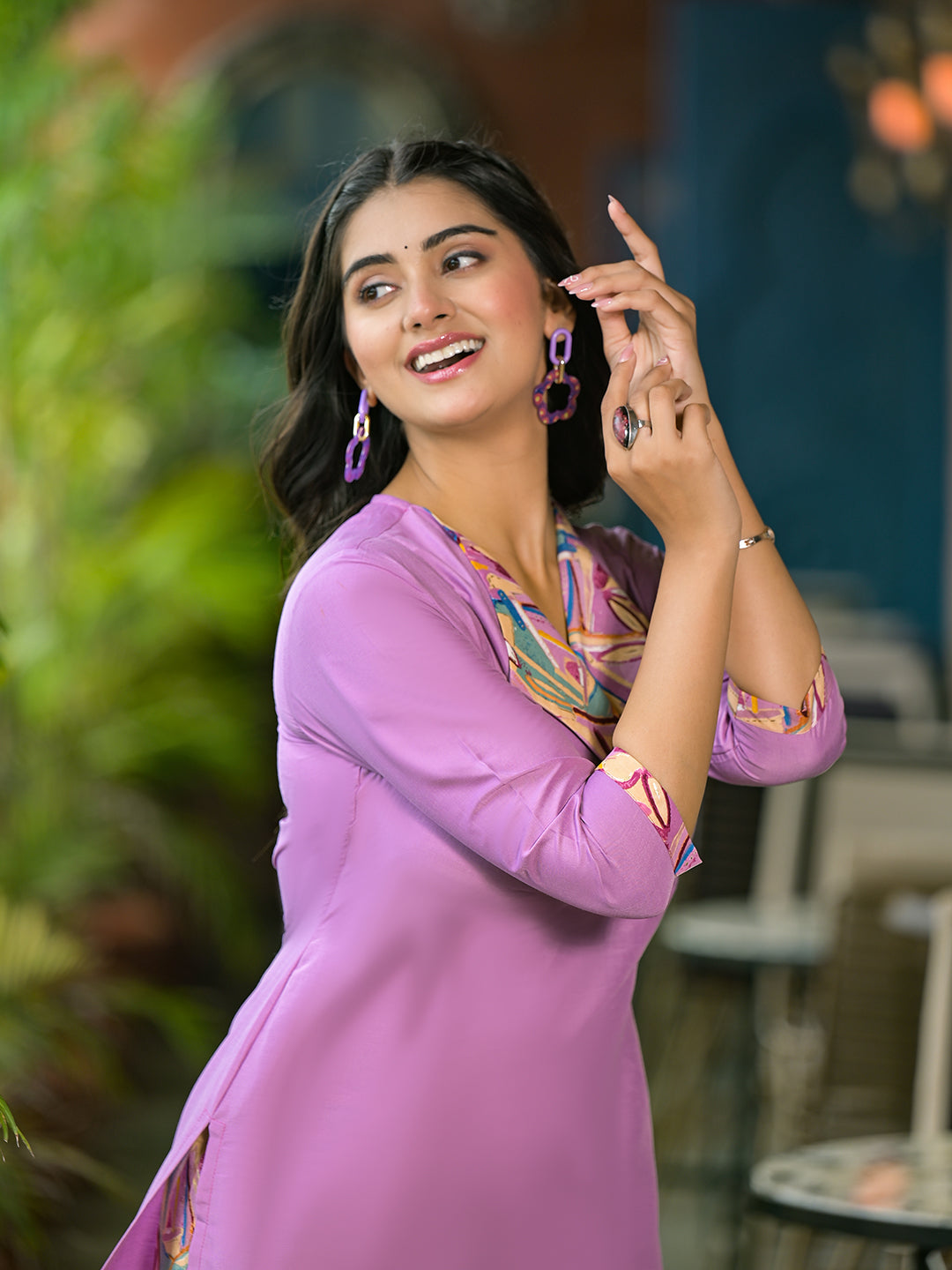 Lavender Kurta Set with collar - Elganza