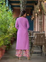 Lavender Kurta Set with collar - Elganza