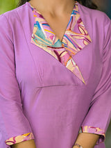 Lavender Kurta Set with collar - Elganza