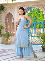 Powder Blue Sequinned Kurta Set With Dupatta - Elganza