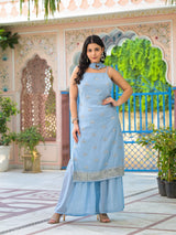 Powder Blue Sequinned Kurta Set With Dupatta - Elganza
