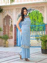 Powder Blue Sequinned Kurta Set With Dupatta - Elganza