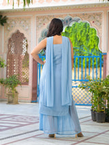 Powder Blue Sequinned Kurta Set With Dupatta - Elganza