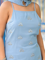 Powder Blue Sequinned Kurta Set With Dupatta - Elganza