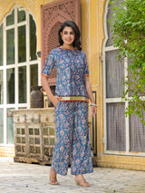 Turquoise Paisley Print Velvet Kurta Set With Digital Print Dupatta - Elganza