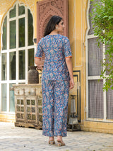 Turquoise Paisley Print Velvet Kurta Set With Digital Print Dupatta - Elganza