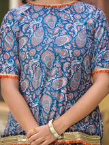Turquoise Paisley Print Velvet Kurta Set With Digital Print Dupatta - Elganza