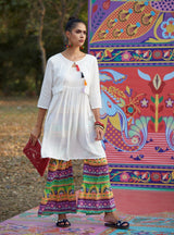 White Kurta With Printed Sharara - Elganza