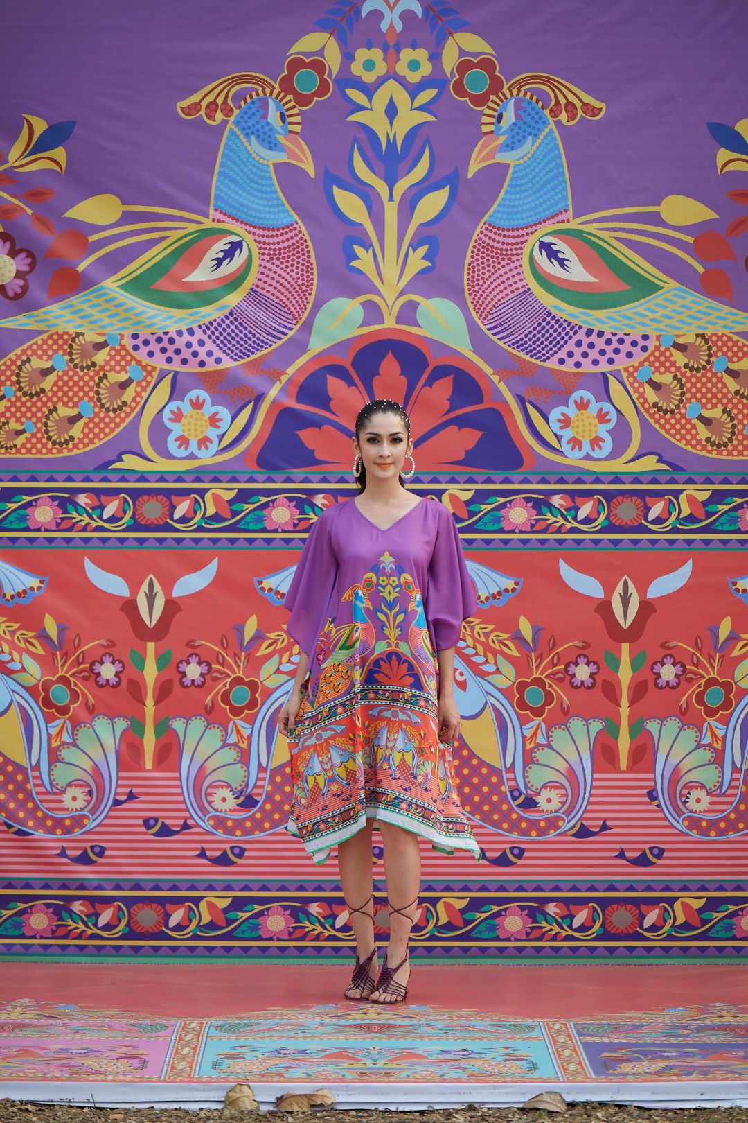 Purple Abstract Print Kaftan Dress - Elganza