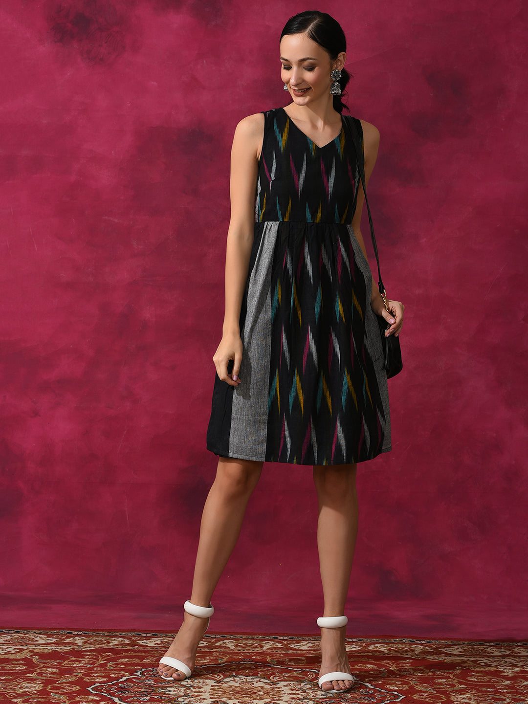 Black Ikat Skater Dress - Elganza