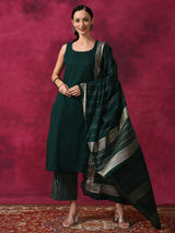 Green Kurta Palazzo With Dupatta - Elganza