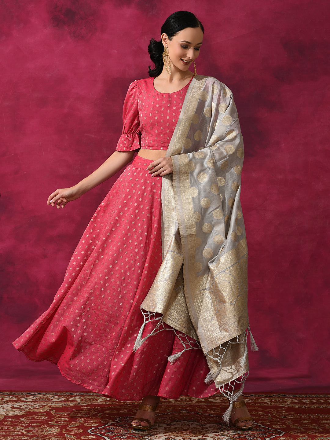 Pink Dobby Designed Lehenga Choli With Dupatta - Elganza