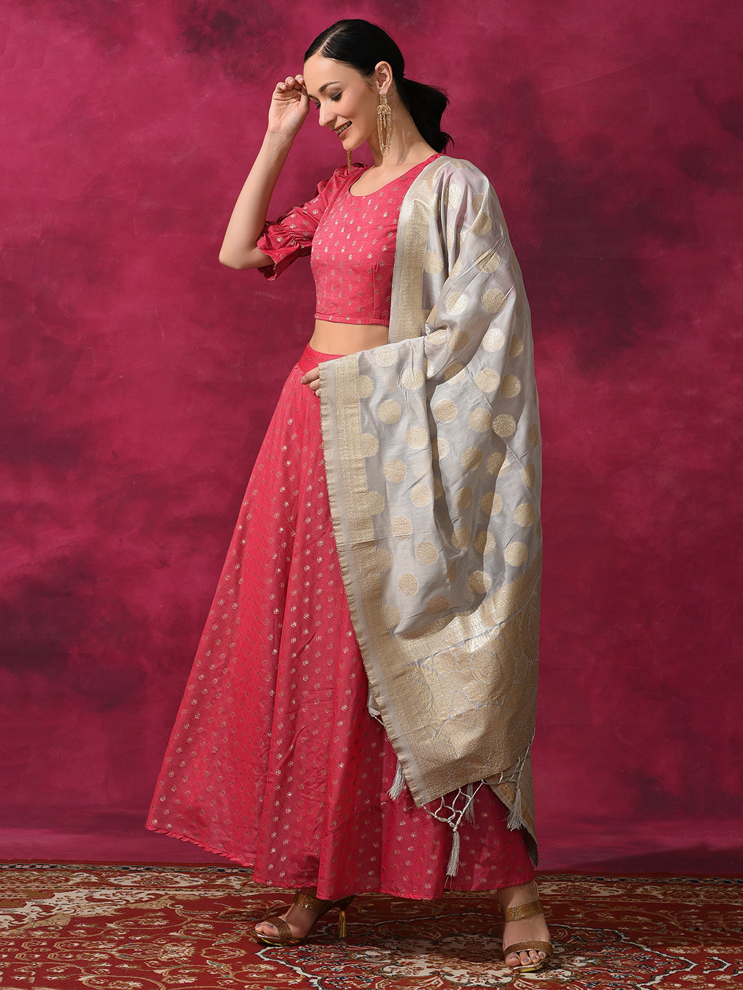 Pink Dobby Designed Lehenga Choli With Dupatta - Elganza