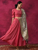 Pink Dobby Designed Lehenga Choli With Dupatta - Elganza