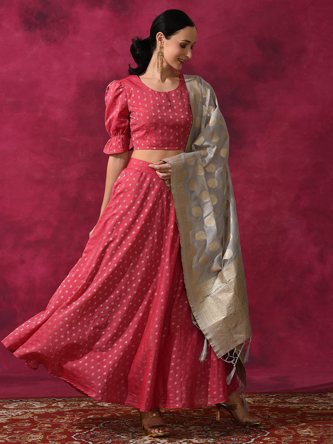 Pink Dobby Designed Lehenga Choli With Dupatta - Elganza