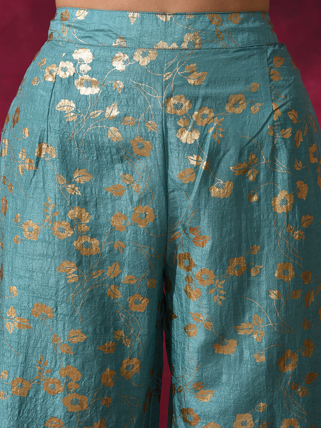 Pastel Blue Foil Print Kurta With Palazzo - Elganza
