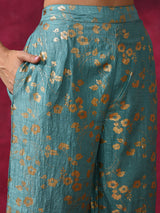 Pastel Blue Foil Print Kurta With Palazzo - Elganza