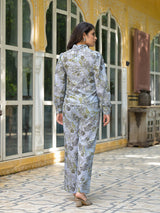 Grey Floral Print Lurex Fusion Co-Ord Set - Elganza
