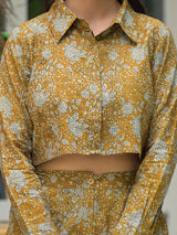 Mustard Crop Top With Palazzo In Kantha Work - Elganza