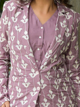 Mauve Embroidered Blazer Pant With Waist Coat - Elganza