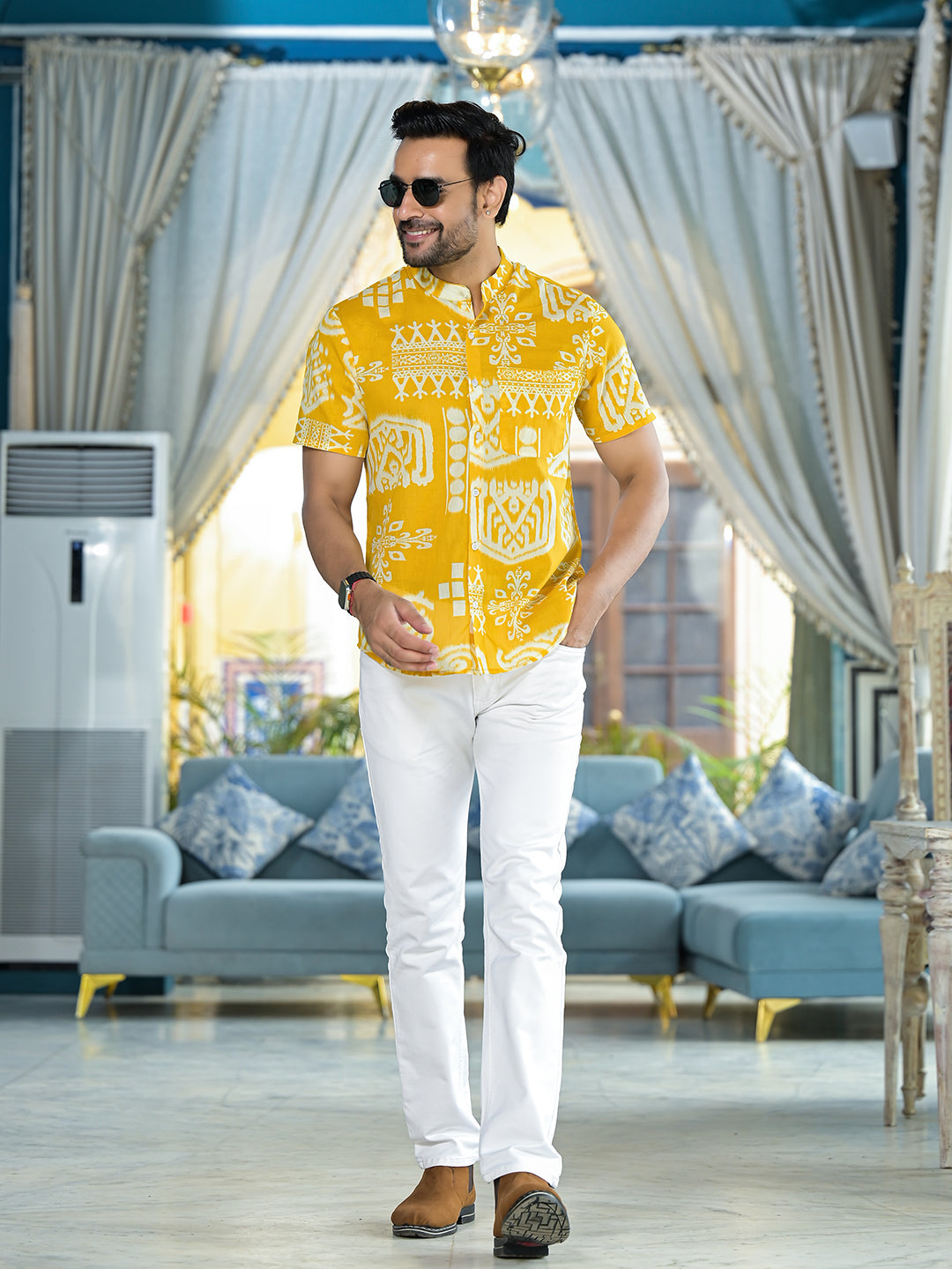 Yellow Tribal Print Shirt - Elganza