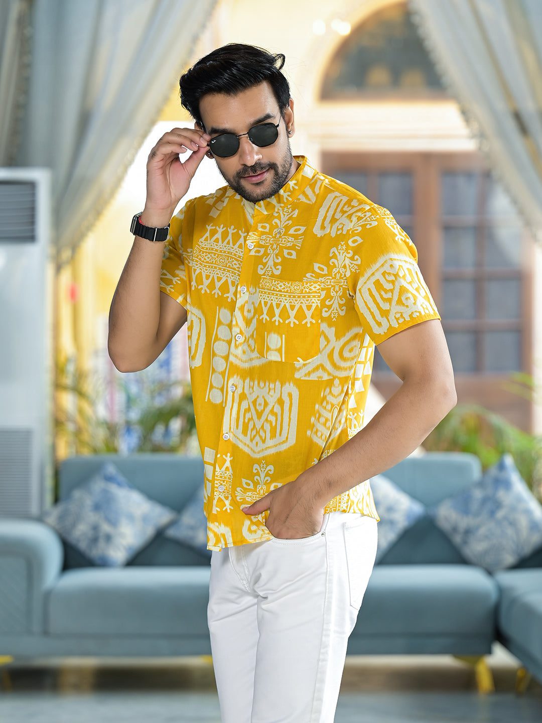 Yellow Tribal Print Shirt - Elganza